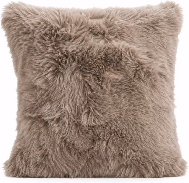 SNUGRUGS Natural Sheepskin Wool Cushion with Cotton Backing and Inner, Beige, W: 50 cm, D: 30 cm, H: 30 cm
