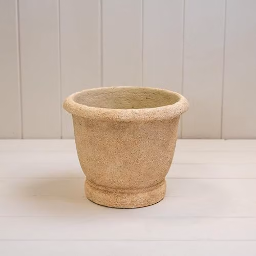 Gift Company Round Concrete Clay Cement Urn Pot in Beige, W/D/H: 20 x 20 x 17 cm
