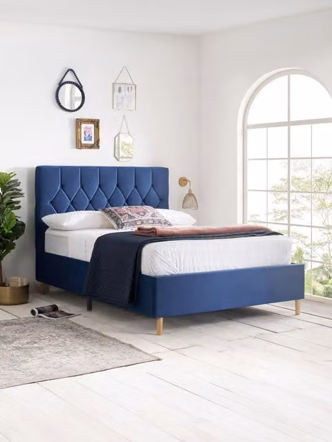 Birlea Loxley Blue Velvet Upholstered Double Bed, W: 140 cm, L: 200 cm – 1