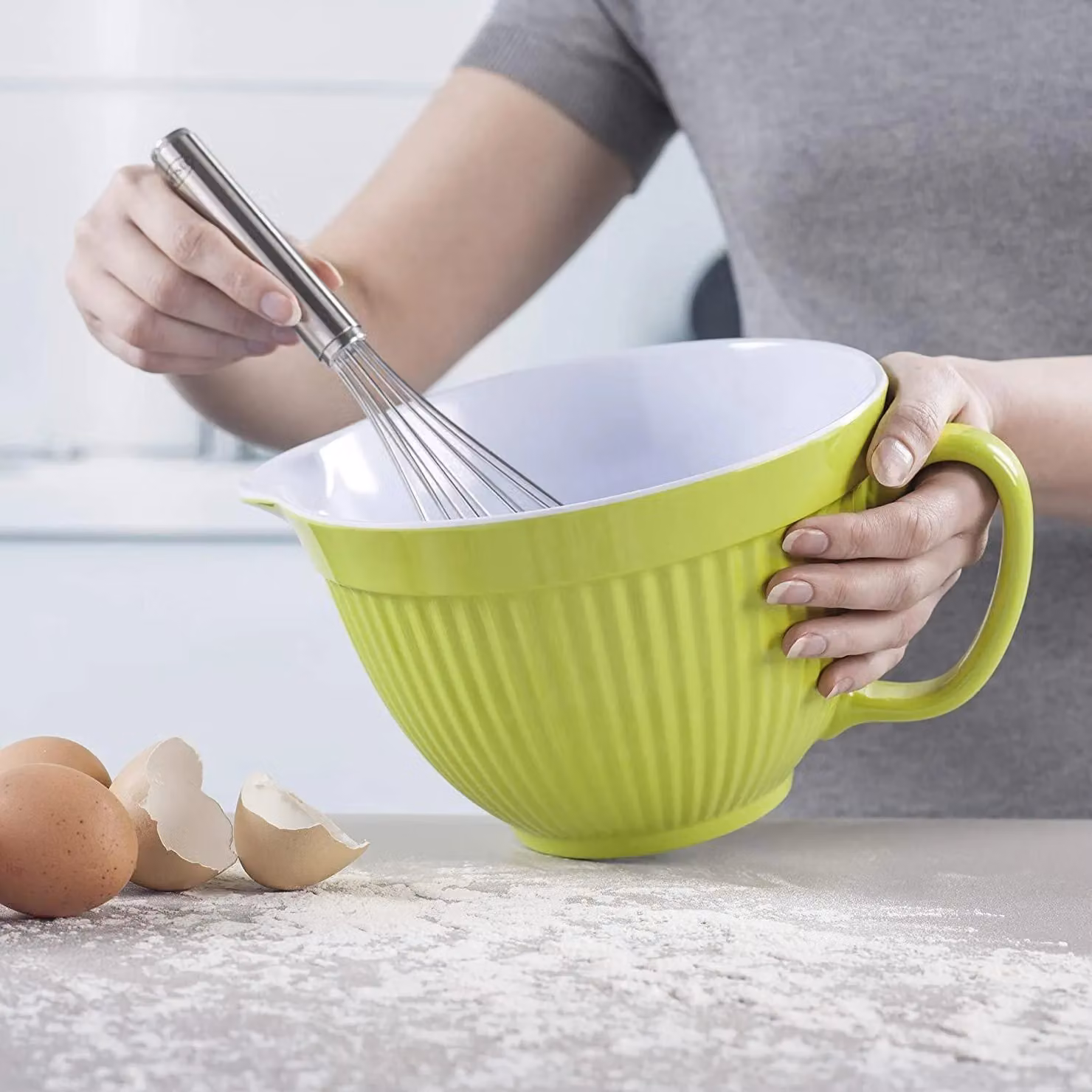 Zeal Melamine Mixing Bowl and Batter Jug with Pouring Spout and Non-Slip Base, Lime Green – 2