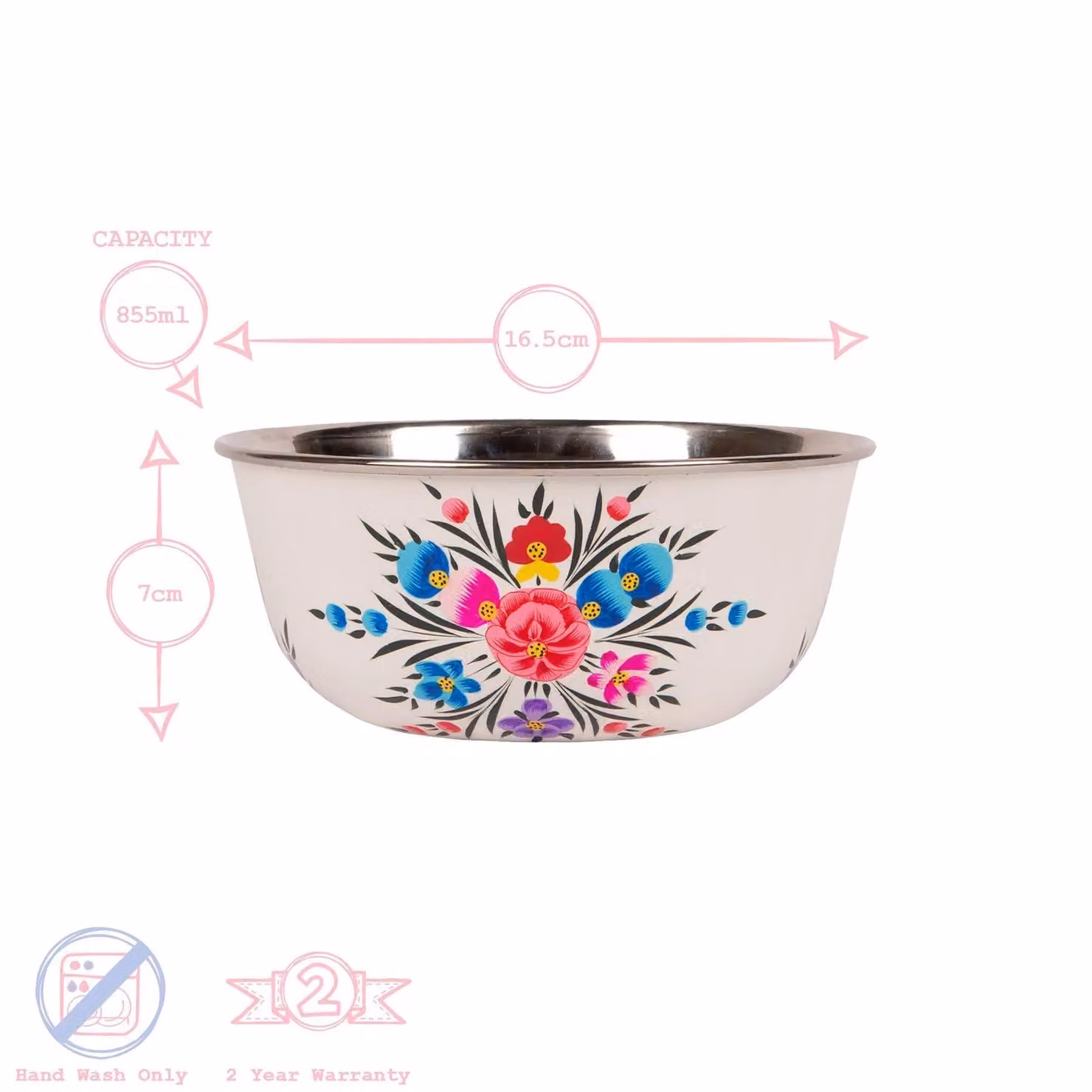 Billy Can White Floral Stainless Steel Dessert Picnic Bowl, 16.5 cm – 2