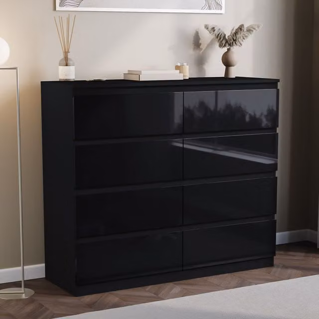 Vida Designs Glinton Gloss 8 Drawer Chest of Drawers in Black