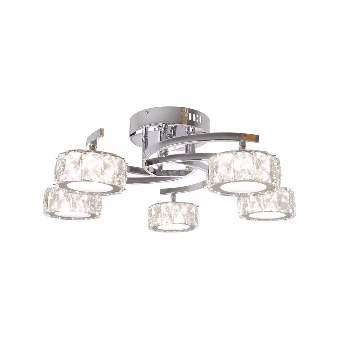 Pagazzi Dilan 5-Light LED Semi-Flush Ceiling Light in Polished Chrome and Crystal Silver – 2