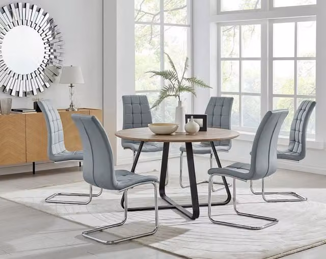 FurnitureboxUK Santorini Brown Round Dining Table and Murano Grey Chairs Set