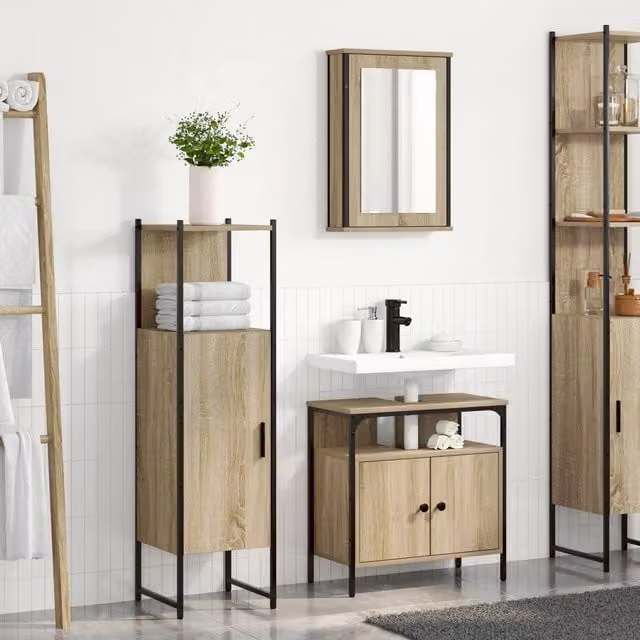 Berkfield Home 3 Piece Modern Bathroom Furniture Set in Sonoma Oak and Beige