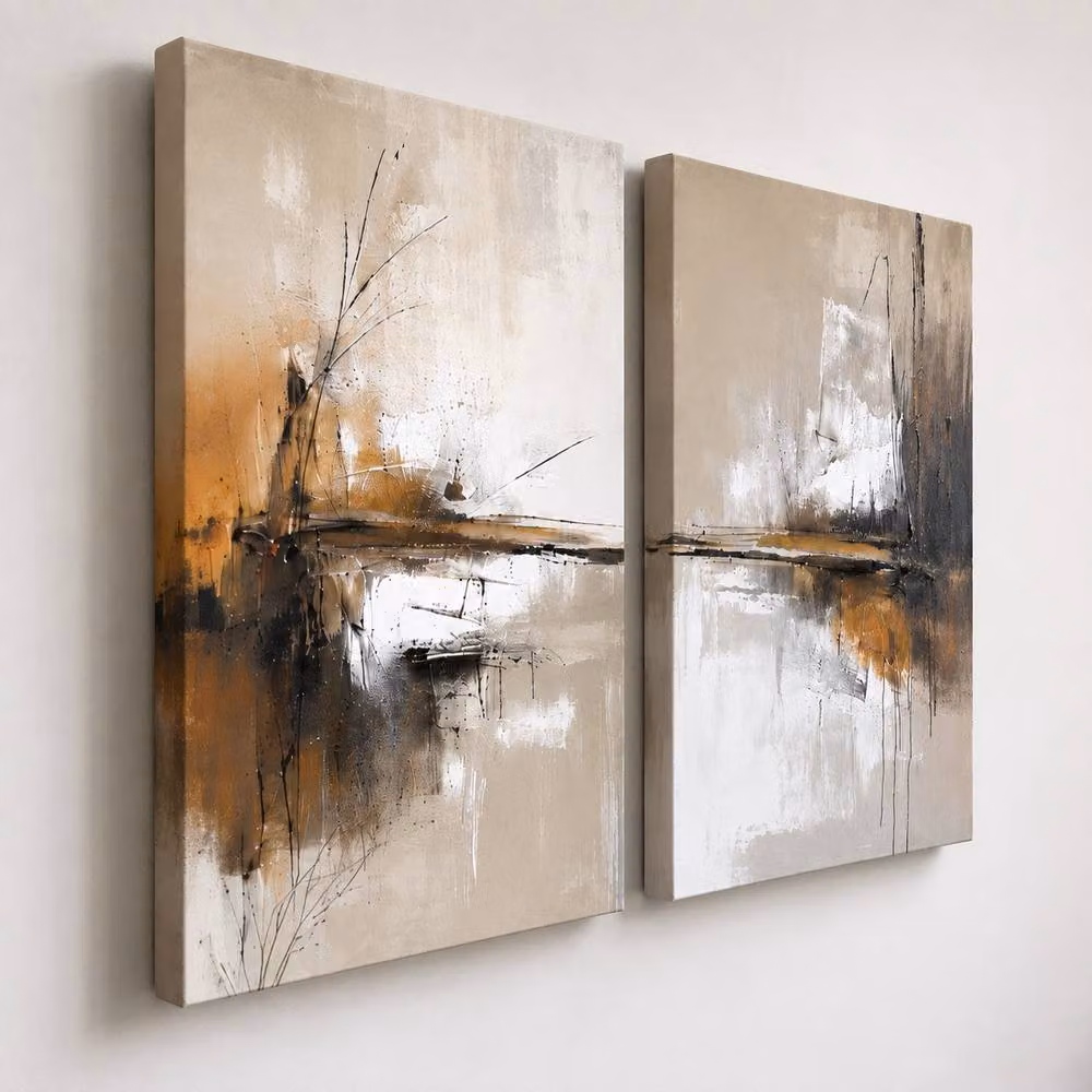 Mafett Soft Horizon Abstract Canvas Print Wall Art Set in Beige, Gold and Multicolour, W: 45.7 cm, H: 61.0 cm – 2