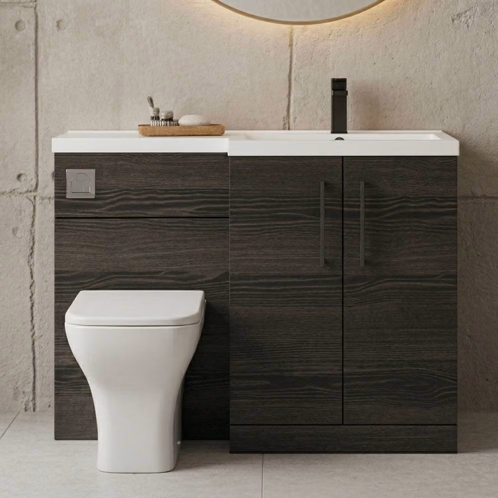 Balterley Modern Matt Black Woodgrain Right-Hand Vanity and WC Unit Combination, W: 110 cm, H: 84 cm – 7