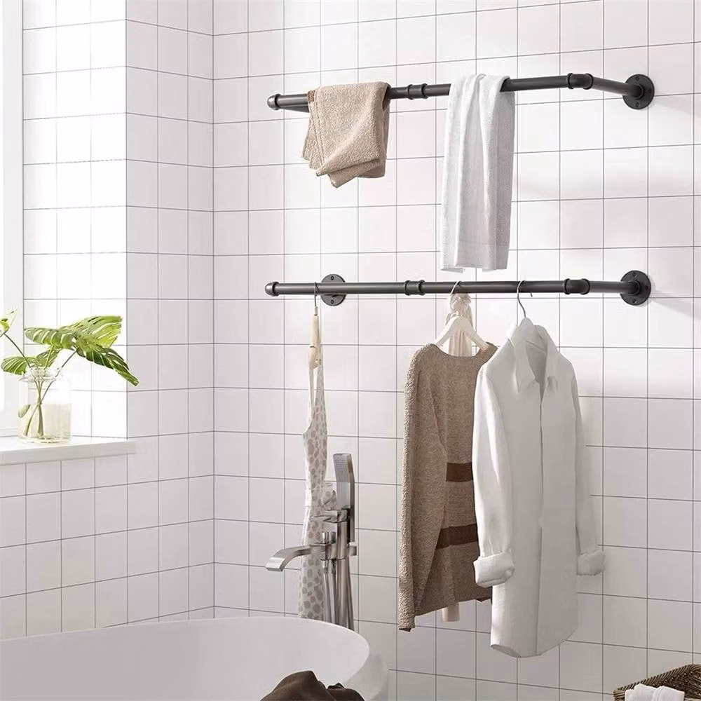 FLAVORA 2-Piece Detachable Wall Mount Metal Clothes Rail in Matt Black, Width: 50 cm – 4
