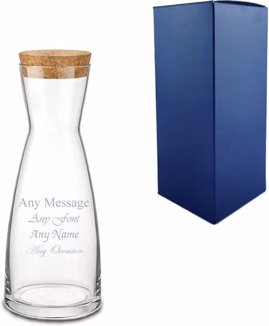 Uniqueful Personalised Engraved Ypsilon Carafe with Cork Lid, Clear, 285ml