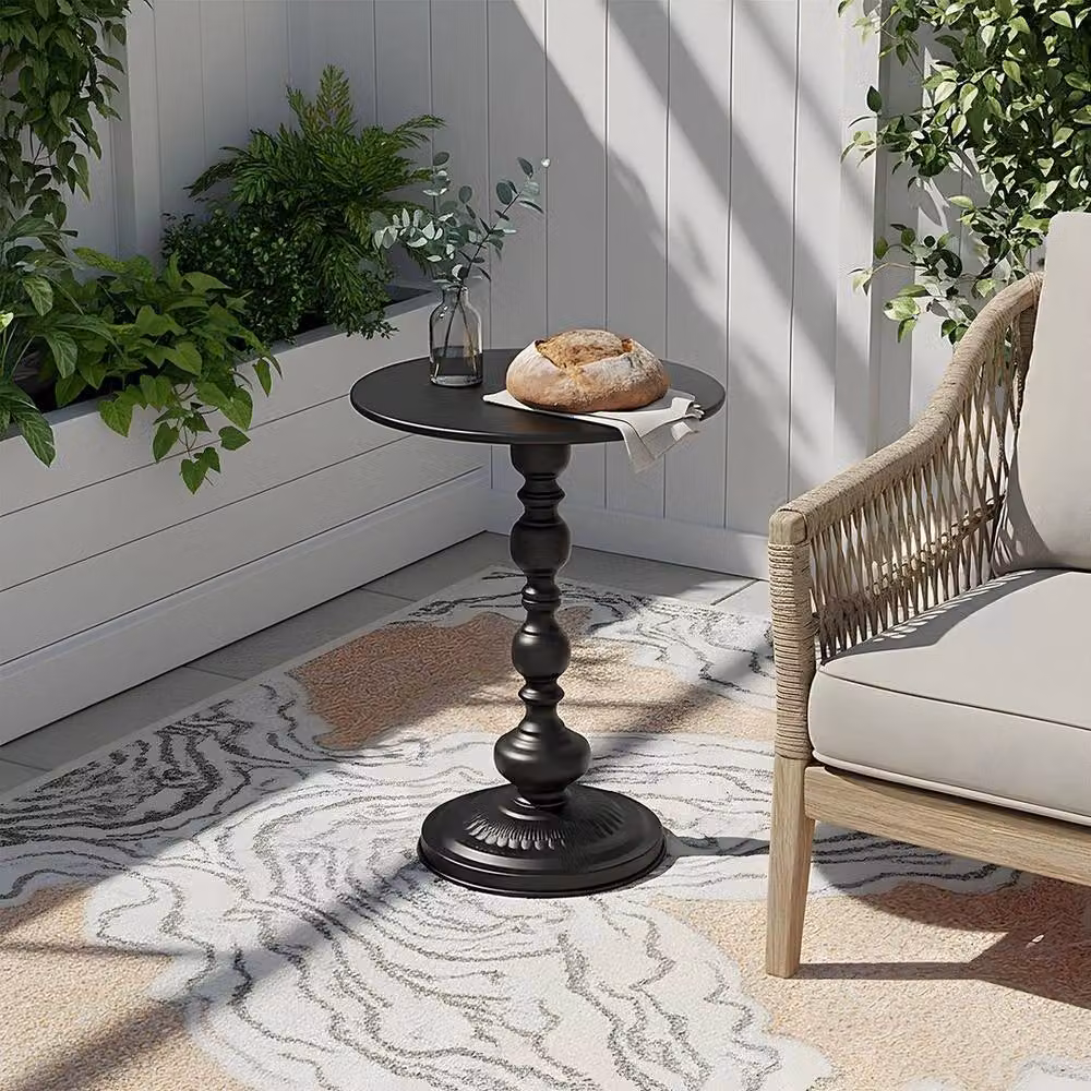 FORGEVIO Black Modern Round Wooden Side Table – 2