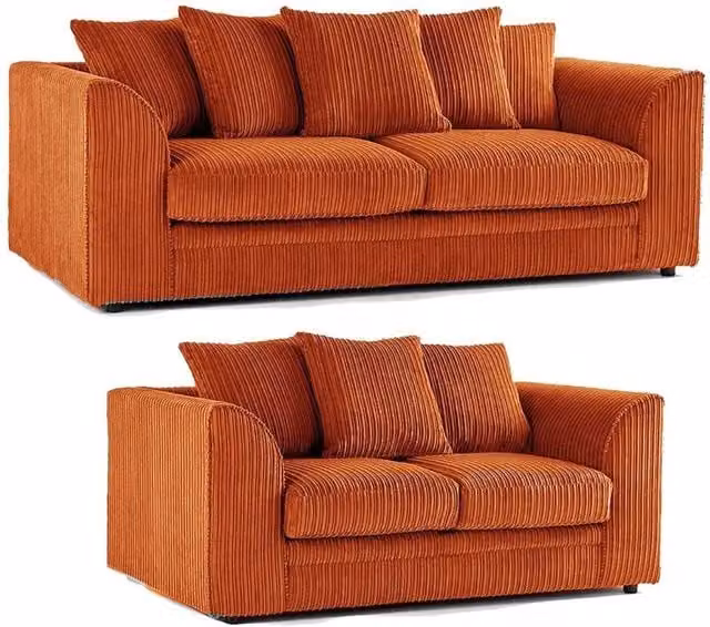 LUXURY LIFE Dylan Jumbo Cord Fabric Sofa Set in Orange