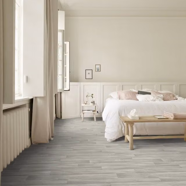 Komscape Grey Wood Look Plank Vinyl Flooring, Grey