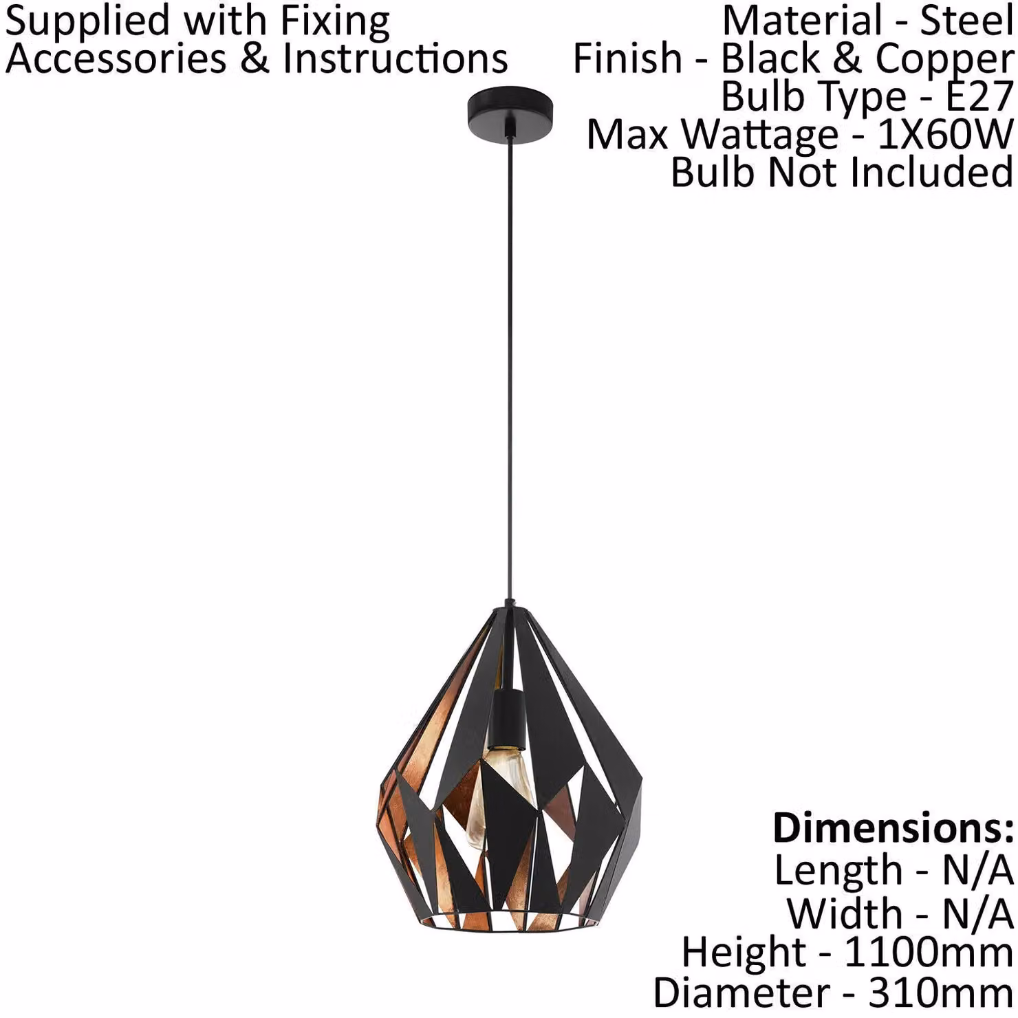 Loops Geometric Pendant Light and 2x Matching Wall Lights in Black and Copper – 2