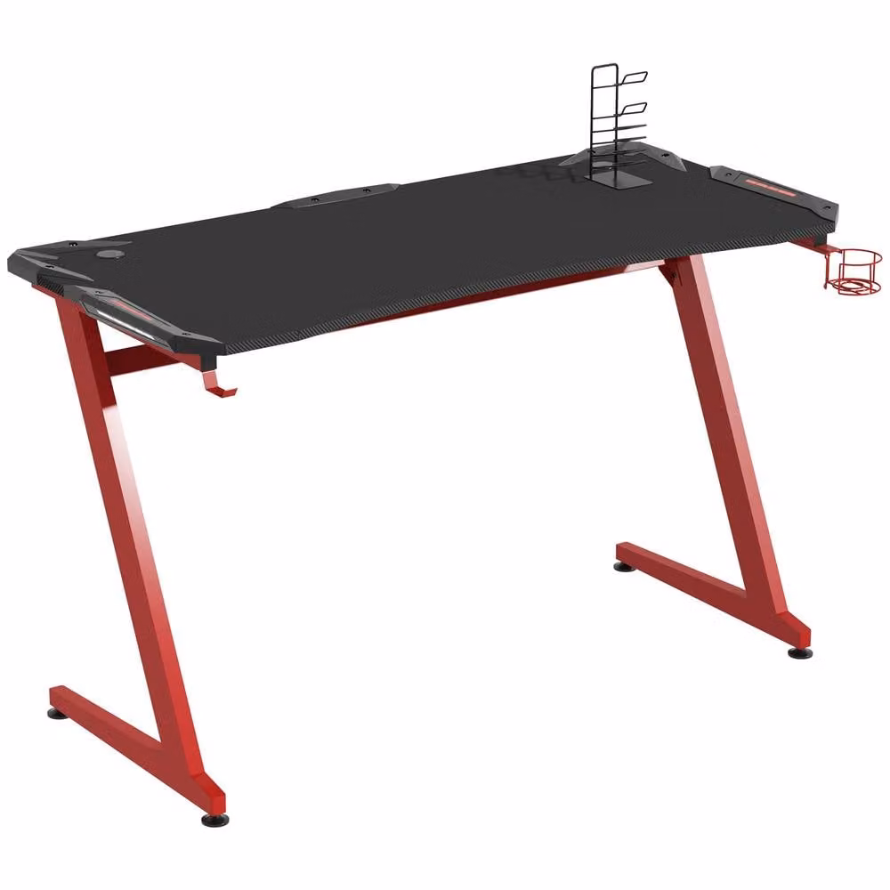 HOMCOM Black Modern Gaming Desk with Metal Frame and Grommet – 2