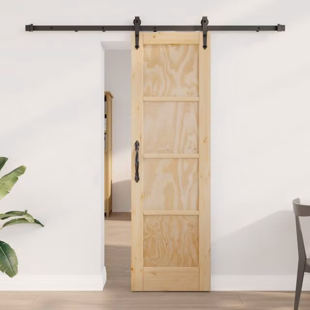 Berkfield Home Rustic Solid Pine Sliding Door with Hardware Set, Beige, W: 61 cm, H: 198.5 cm
