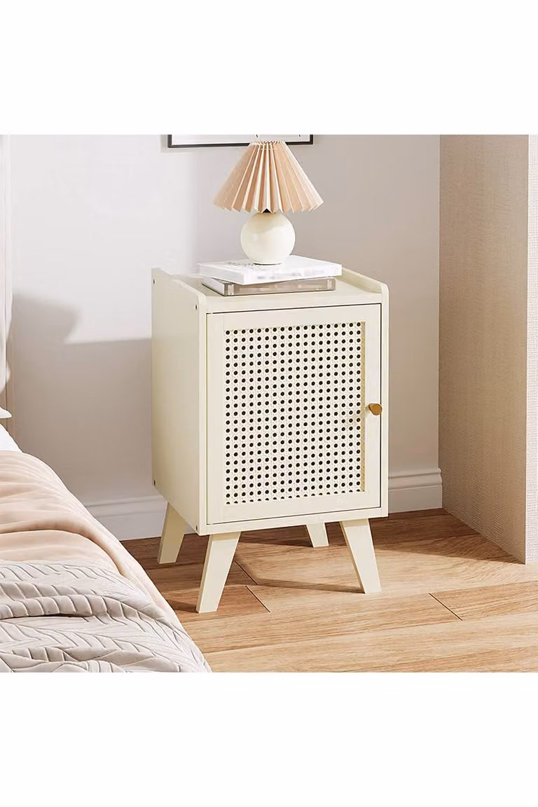 Living and Home Modern Minimalist Rattan Bedside Table in Beige