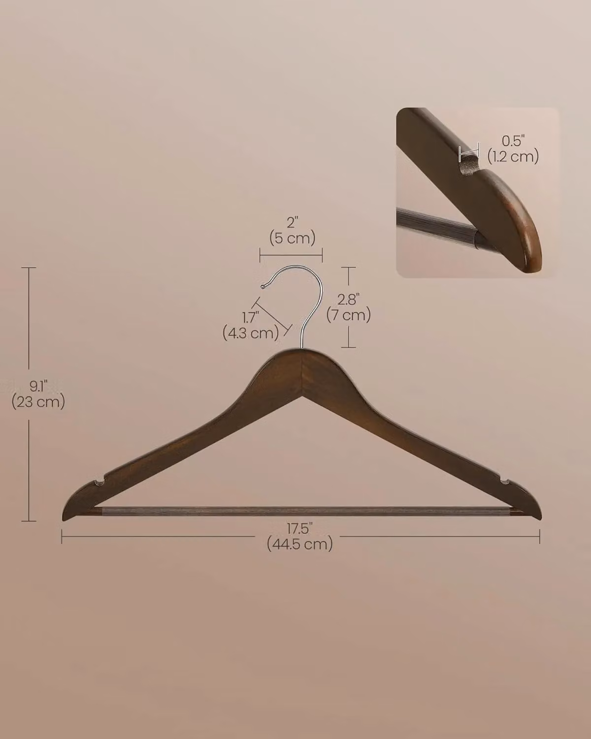 SONGMICS Set of 20 Wooden Hangers with Shoulder Notches, Bar and Swivel Hook in Brown – 3