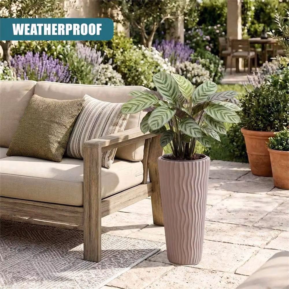 EONLION Modern Round Ceramic Tall Plant Pots with Inserts in Brown and Beige – 3