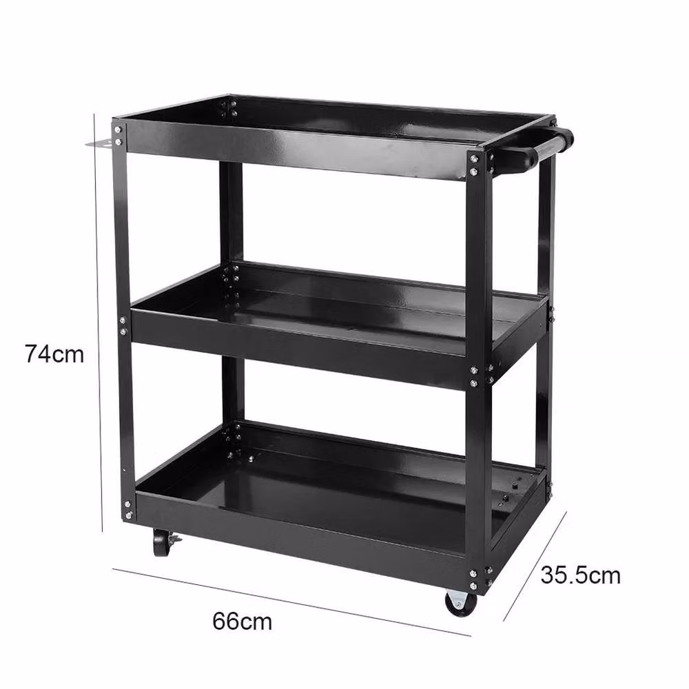 FORGEVIO Black 3 Tier Heavy Duty Rolling Metal Tool Cart W/D/H: 74.0 x 50.0 x 35.5 cm – 2