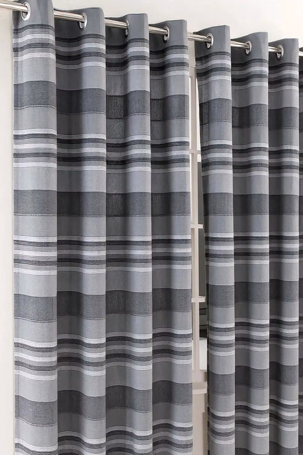 Homescapes Cotton Morocco Striped Curtain Pair in Grey, W: 167 cm, H: 183 cm – 2