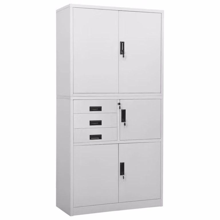 Berkfield Modern Home Office Steel Cabinet in Matt Grey, W/D/H: 90 x 40 x 180 cm