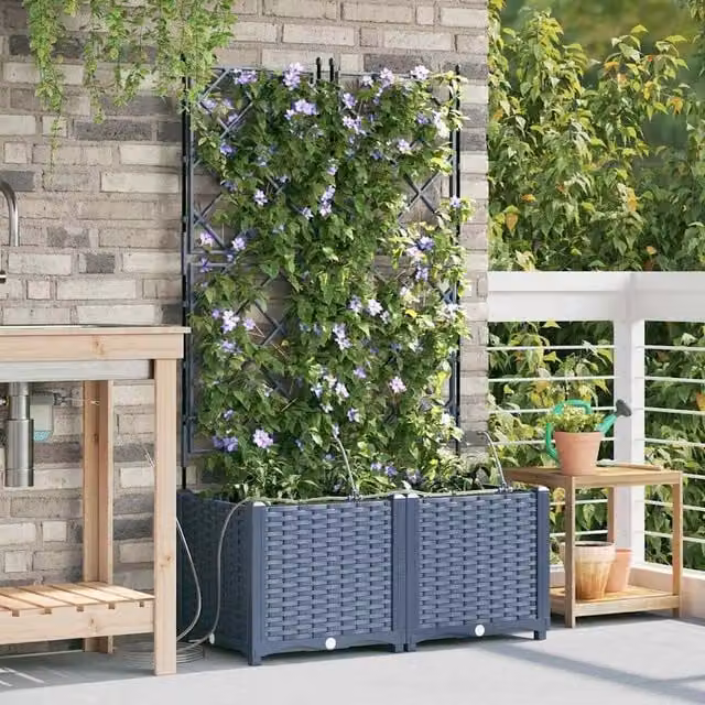 Berkfield Home Garden Planters with Water Irrigation System, 2 Pack, Grey