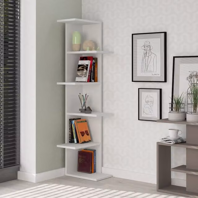 Decortie Saso Wall Mounted Corner Bookcase Display Unit in White