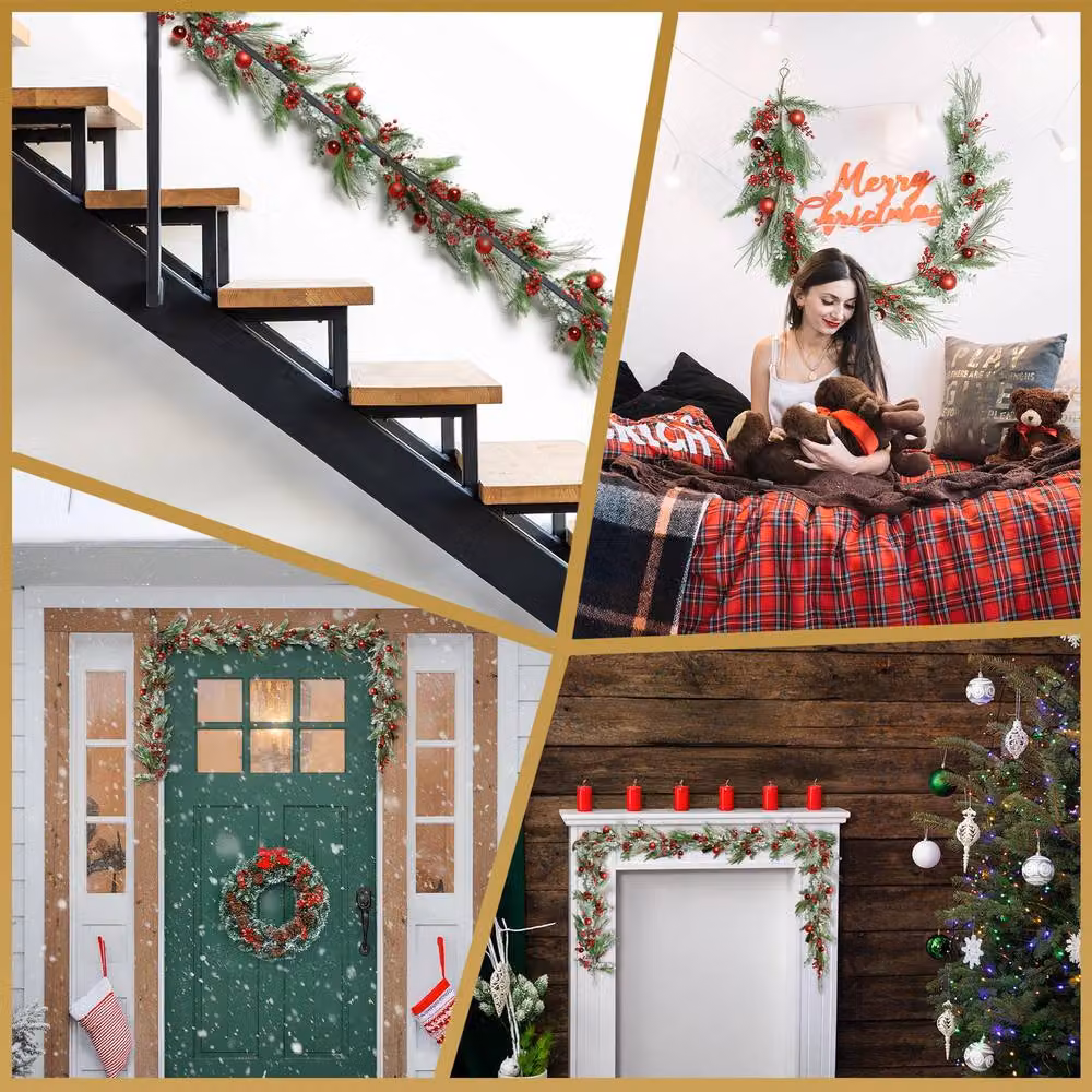 Shatchi Green Cypress Pine Christmas Garland with Real-Touch PE Foliage – 6