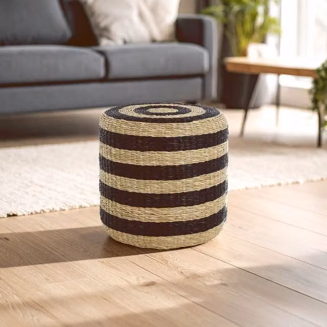 Orsina Striped Seagrass Pouffe in Natural Multicolour – 1