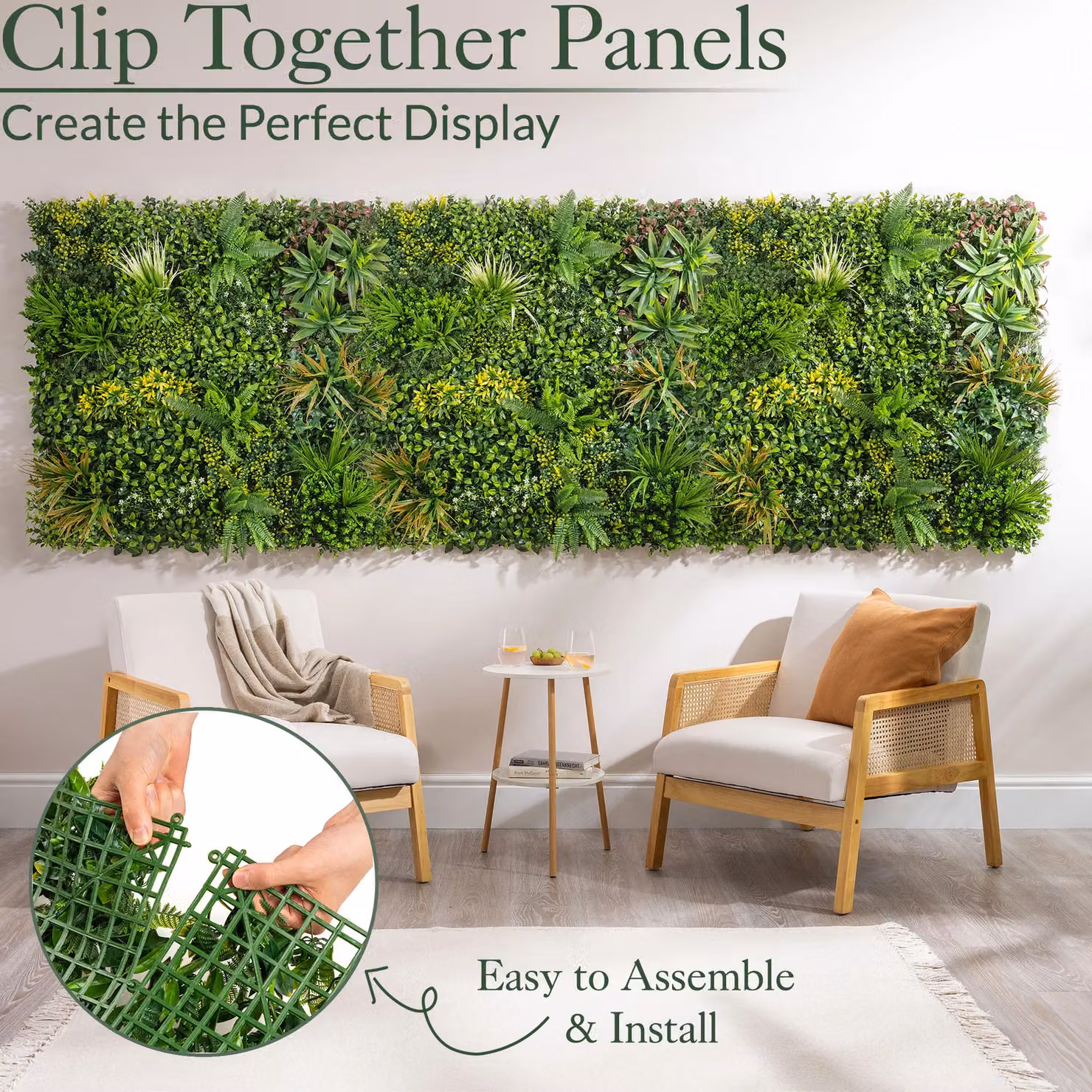 Christow Artificial Plant Living Wall Panels Green, 4 x 50 x 50 cm – 5