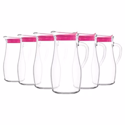 LAV Misket Glass Water Jugs with Silicone Lid and Drip Free Spout, Transparent, 1.8 l, Pack of 6 – 1