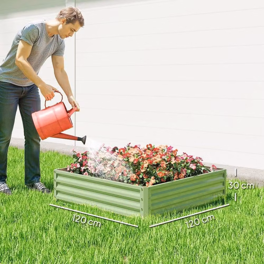 Kelvenix Green Galvanised Steel Raised Garden Bed for Ornamental Gardens, W: 120 cm, H: 30 cm – 2