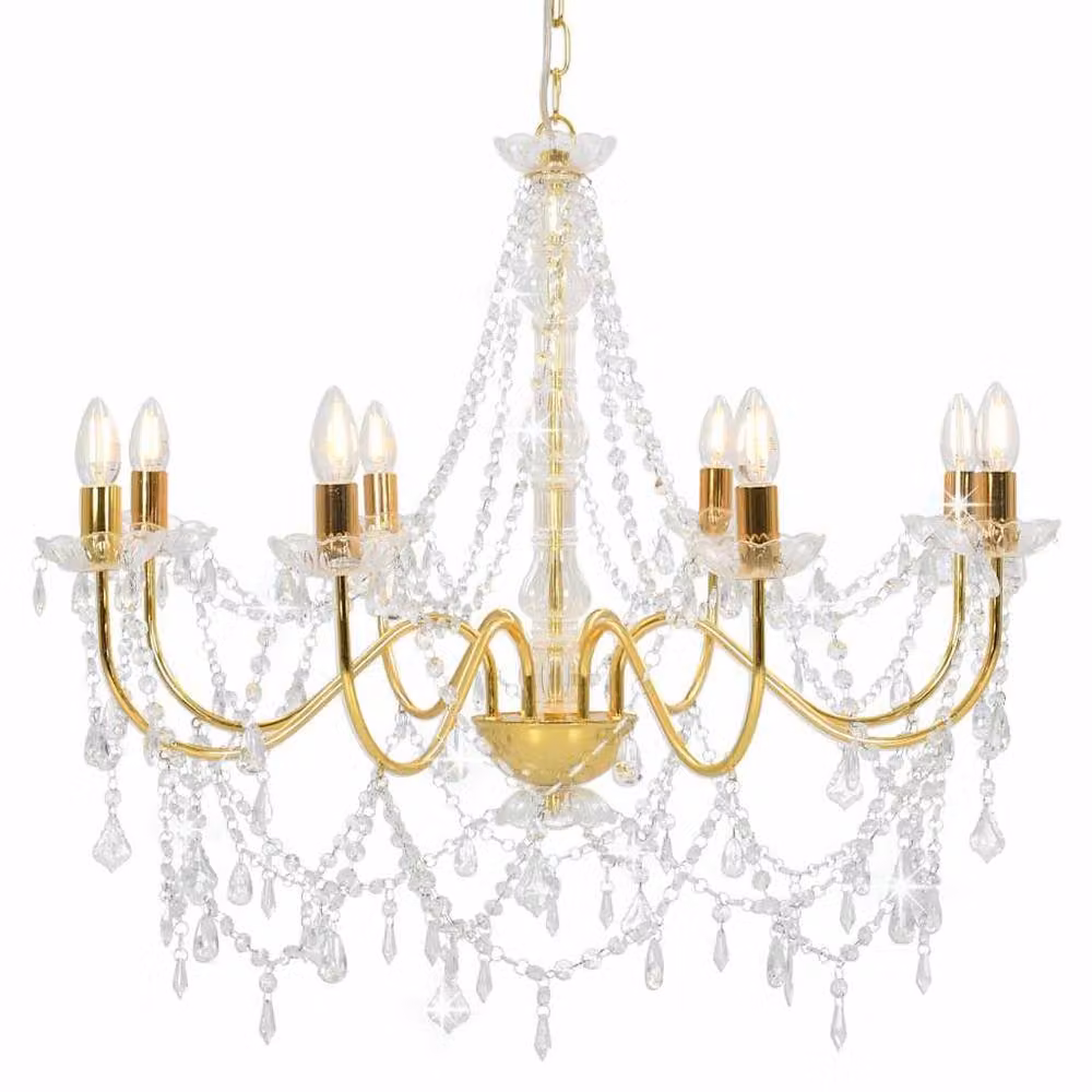 Berkfield Home Beautiful Gold Chandelier with Transparent Beads and 8 x E14 Bulbs – 2