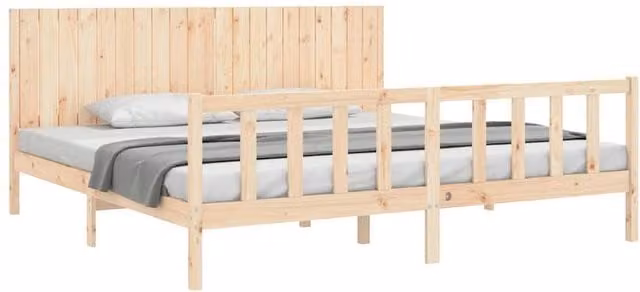 Berkfield Home Beautiful Bed Frame with Headboard in Beige Solid Pine Wood, W/D/H: 200 x 200 x 205.5 cm – 1