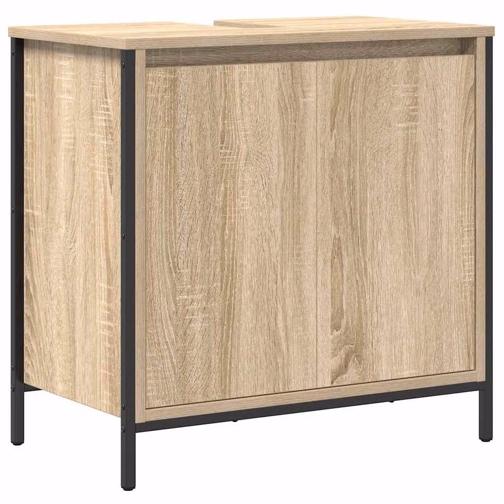 Berkfield Home Modern Bathroom Basin Cabinet in Sonoma Oak and Beige, W/D/H: 60 x 34.5 x 60 cm – 2