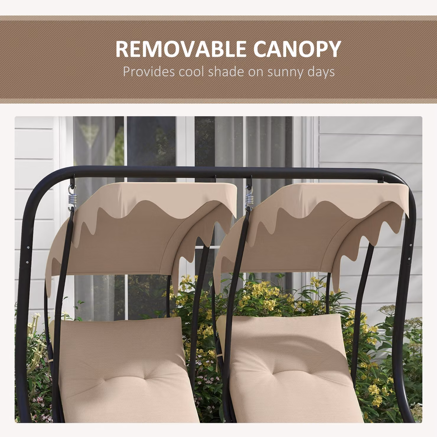Outsunny Modern Garden Swing Seat with 2 Separate Chairs, Cushions and Removable UV-Resistant Canopy, Beige – 5