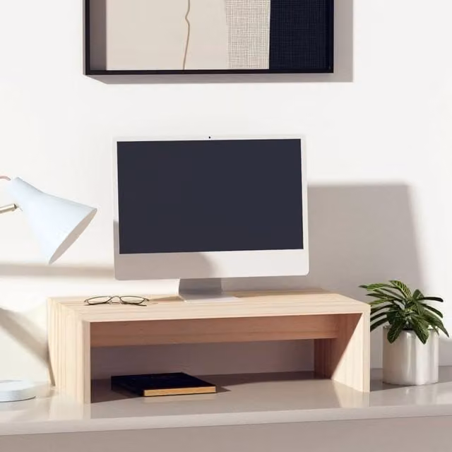 Berkfield Home Monitor Stand in Light Tan Solid Pine Wood, W/D/H: 50 x 27 x 15 cm – 1