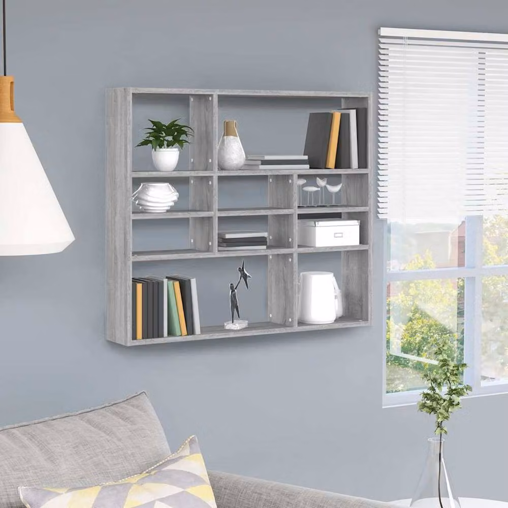 Berkfield Home Wall Mounted Shelf in Grey Sonoma, W/D/H: 90 x 16 x 78 cm – 2