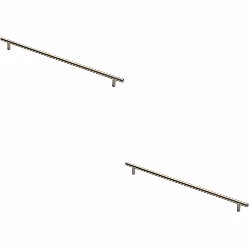 Loops 2 Pack Round T-Bar Cabinet Pull Handles in Brushed Silver, Fixing Centres: 384 mm, W/D/H: 444 x 12 mm