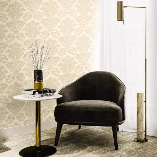 Muriva Adira Damask Textured Vinyl Wallpaper in Gold and Cream – 2