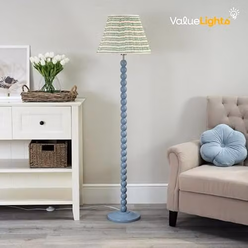 ValueLights Bobbin Blue Floor Lamp with Fabric Pleated Shade – 2