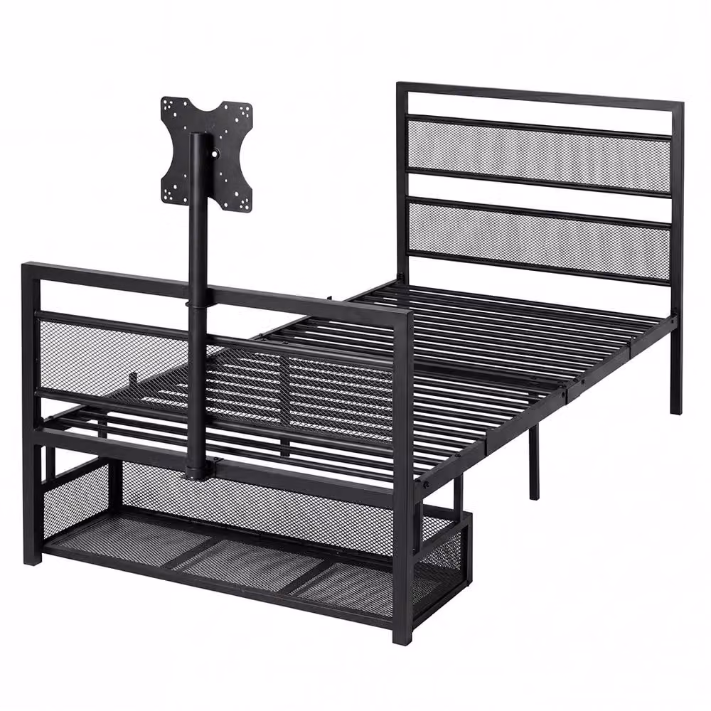 Levede Black Metal Single Bed Frame with 360 Degree Rotating TV Mount and Lift Up Base, W/D/H: 90 x 190 cm – 2