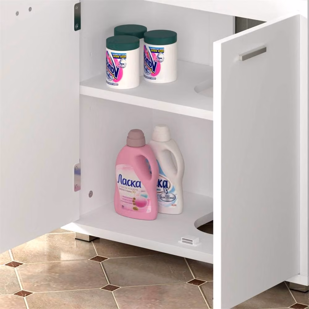 SPETLEK White Under Sink Bathroom Cabinet Basin Unit with Internal Shelves and Hinged Doors – 3
