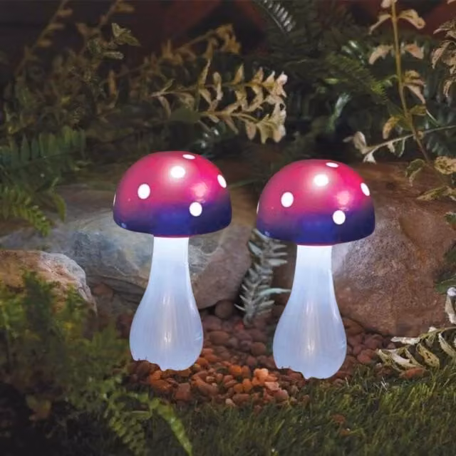 Marco Paul 2 Pack of Purple Resin Mushroom Solar Powered Garden Ornaments, Height: 28 cm – 1