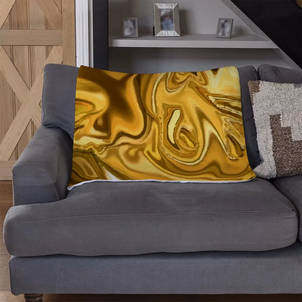 Benjamin Tate Design Golden Liquid Fleece Blanket in Gold and Beige, W: 120 cm, D: 150 cm – 3
