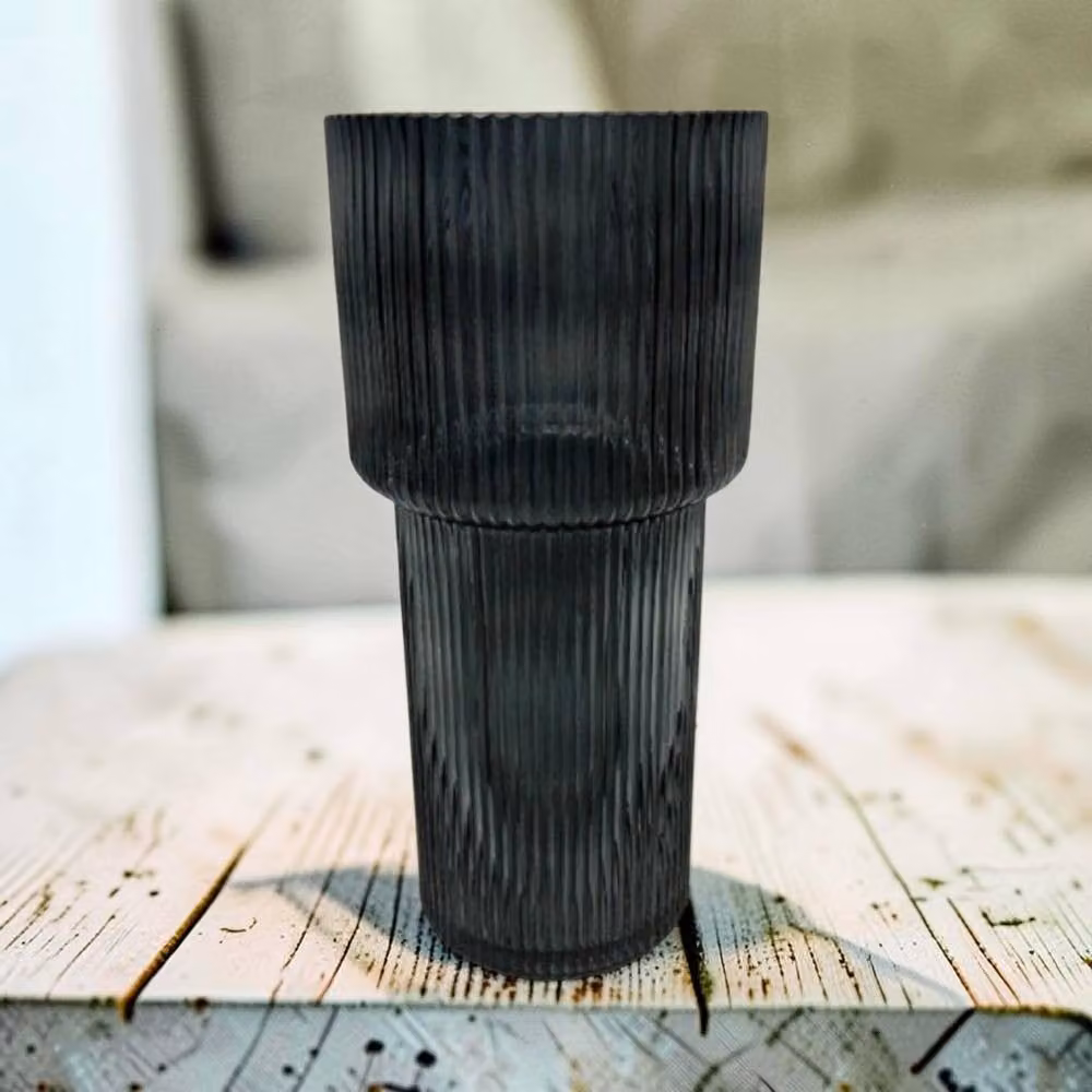 Four Candle Blue Tall Ribbed Glass Vase H 30.0 cm x W 14.0 cm x D 14.0 cm – 2