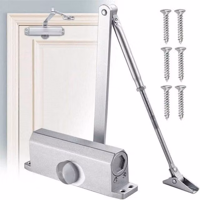 VOGREX Heavy Duty Fire Rated Adjustable Self Closing Door Closer, 45-65kg, Silver
