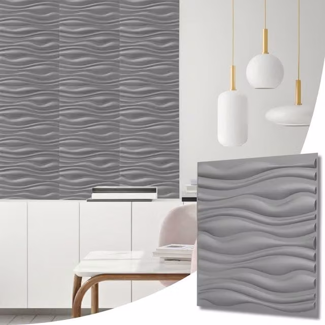 NOVECRAFTO Silver Grey 3D PVC Wall Panels with Wave Effect Design, W: 50 cm x H: 50 cm