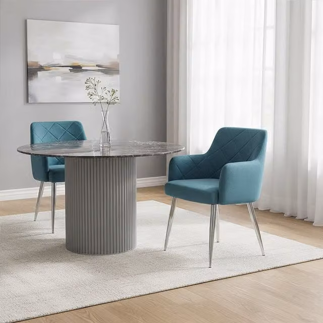 Orsina Tamzin Modern Velvet Dining Chair in Blue with Silver Metal Legs