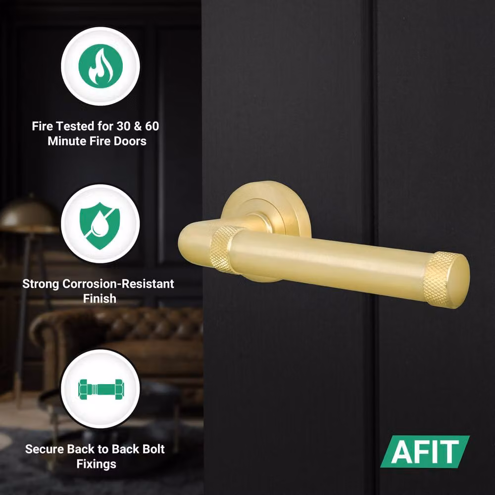 AFIT Brass Fire Door Handle Latch Set in Satin Brass and Gold, W/D/H: 15 x 15 cm – 2